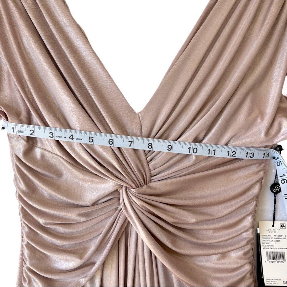 Adrianna Papell Metallic Twist Cap Sleeve Gown, Evening dress champagne pink - Picture 9 of 16